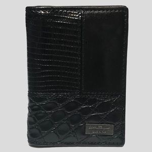 Salvatore Ferragamo Black Card Holder Crocodile, Lizard, & Calf Leather.
